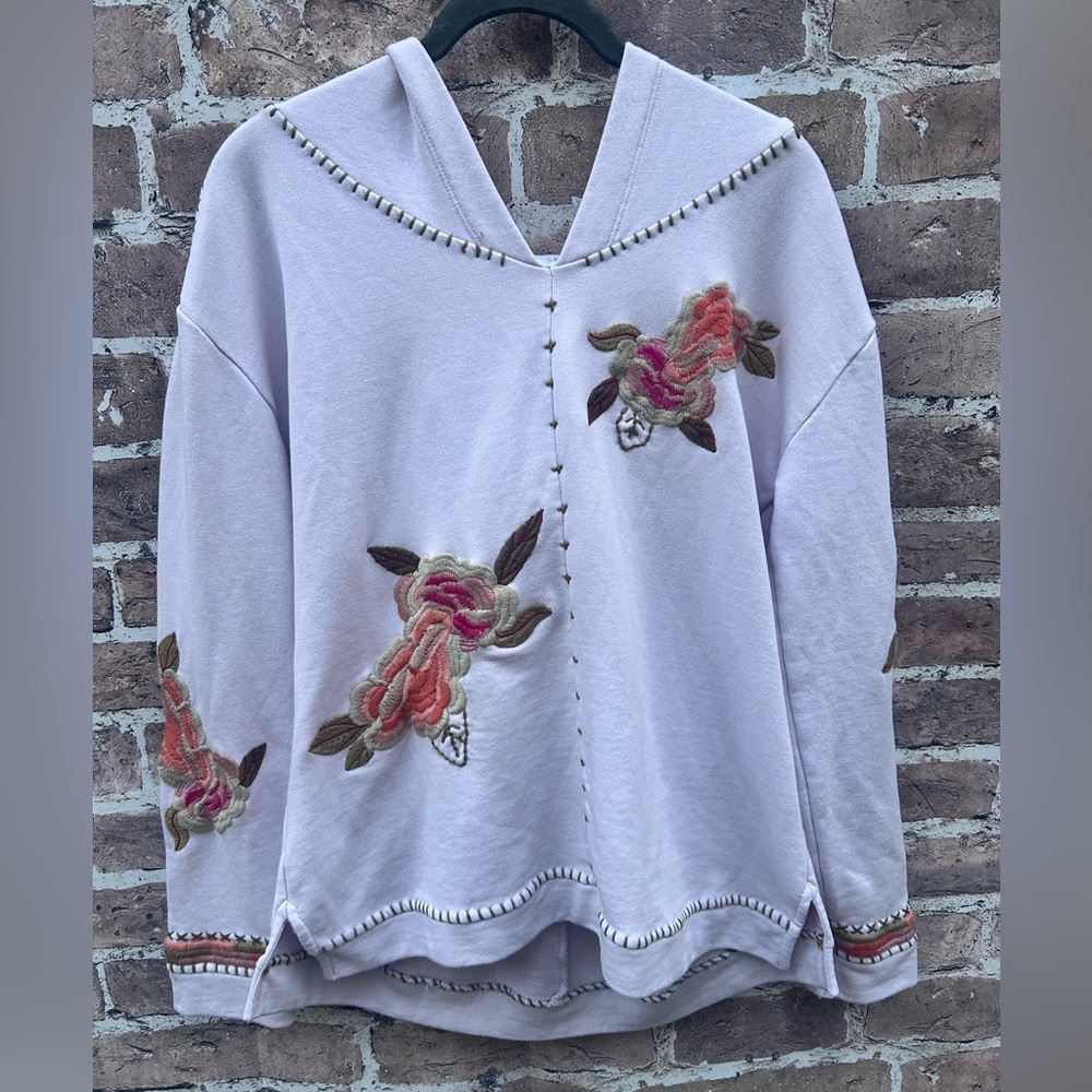 Sundance size S cream cotton blend soft floral embroidered hoodie Sweatshirt